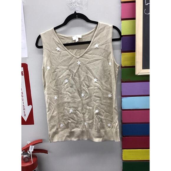 Belle Kim Gravel Tops - Belle by Kim gravel vneck mini stars sweater tank medium sand bar